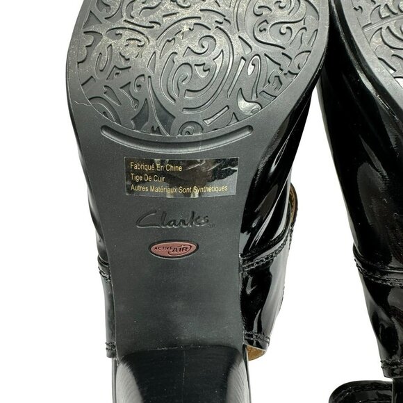 Clarks Artisan Black Patent Leather‎ Peep Toe Heels 9.5 - Picture 12 of 13